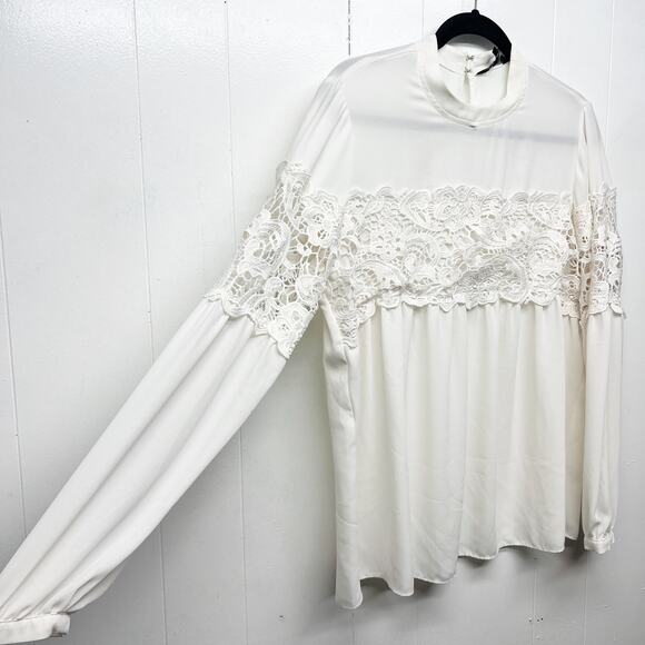 Express Crochet Office Workwear Party Cocktail Elegant Womens Top Size Large - Picture 5 of 11